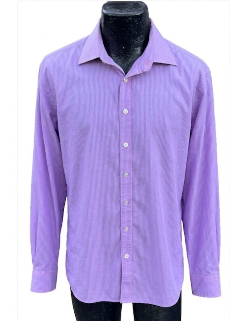 Thomas Pink Mens 17 43cm Slim Fit Purple Pink Stripe Dress Shirt Jermyn Street